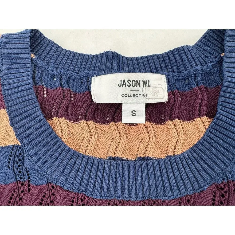 Jason Wu Collective Sweater Sz S Striped Eyelet Crochet Academia Preppy Fitted​​ - Picture 10 of 16